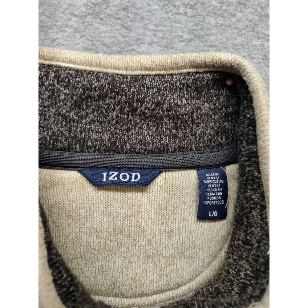 IZOD Men‎ Sweater L Tan Heather Therma Soft Fleece 1/4 Zip High Neck Pullover